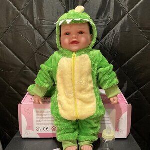 🆕15Inch Soft Cloth Body Newborn Baby Poseable Limbs Green Reborn Baby Girl